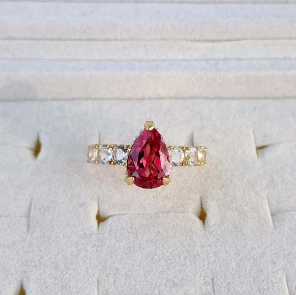 Padparadscha Sapphire and White Topaz Ring - Picture 1 of 11